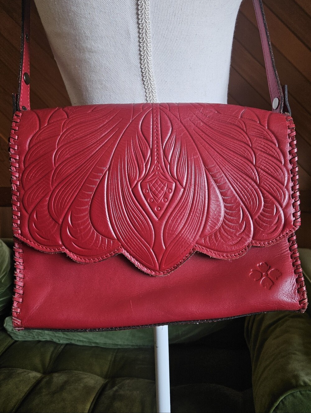 Patricia Nash Embossed Red Leather Santillana Shoulder Bag